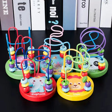 Montessori Educational Math Toy for Children: Wooden Mini Circles Bead Wire Maze Roller Coaster Abacus Puzzle for Kids