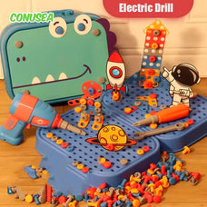 Electric Drill Tool Set for Kids: Children's Dinosaur 3D Puzzle Pretend Play Assembly Educational Toys for Kids