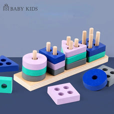 Montessori Wooden Building Blocks: Early Learning Educational Toys for Kids - Color Shape Match Puzzle